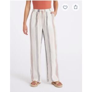 Dizzy Lizzy Wide Leg Navy Cream Pink Stripe Pants Drawstring Waist Side Pockets